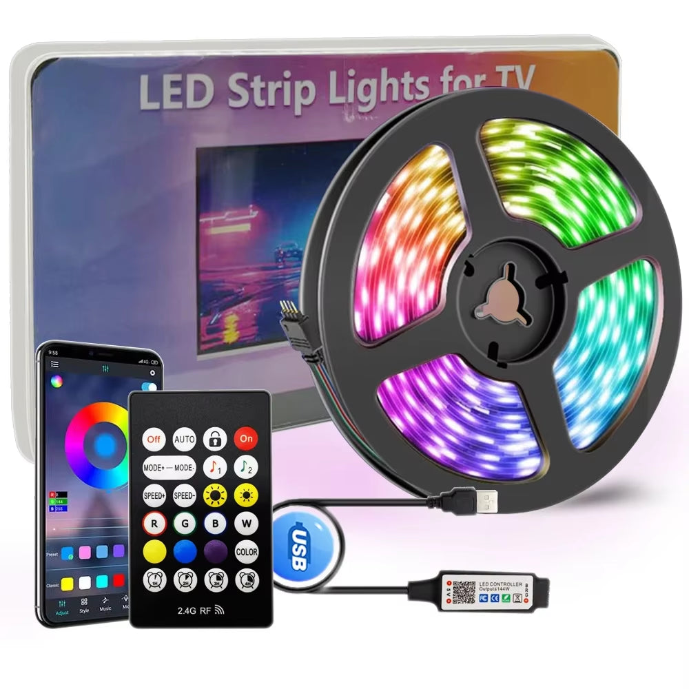 RGB Led Strip Lights 4M 5M Led TV Backlight with APP Control Flexible Ribbon Luces Led Tape for Room Bedroom Decor Ambient Light